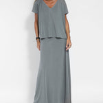 Two-piece Set Solid Short Sleeve O Neck Tank Maxi Skirt