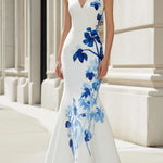 Elegant V-Neck Sleeveless Floral Mermaid Maxi Dress