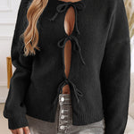 Solid Color Casual Loose Lace-up Knitted Sweater
