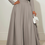 Elasticated Waist High Waisted Big Hemline Pleated Pockets Solid Color Zipper Wide Leg Pants