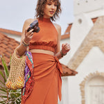 Solid Color Casual Halter Neck Sleeveless Dress Skirt Set