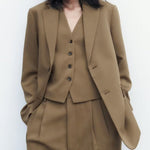 Nadorine Chic Solid Color Blazer Casual Long Sleeve Lapel Work Office Jacket