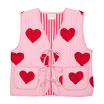 Red Heart Print Lace-up Vest