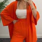 Two-Piece Set Long Sleeve Shirt Solid Color Pleated Elastic Waist Long Pants