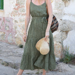 Suspender Dress Casual Vacation Style Splicing Design Sleeveless Long Dress