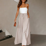 Wide Leg Flowy Pants Summer Boho Elastic Waist Drawstring Palazzo Trousers