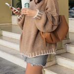 Loose and Slim Soft Long-sleeved Stitched Knit Sweater
