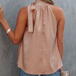 Nadorine Women's Backless Crop Tops Crewneck Satin Camisole Loose Bow Tie Halter Flowy Tank Tshirt
