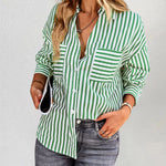 Nadorine Roll Up Sleeve Button Down Lapel Blouse with Pocket Comfy Casual Loose Fit Shirt