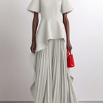 A-Line High Waisted Pleated Solid Color Split-Joint Round-Neck Maxi Dresses