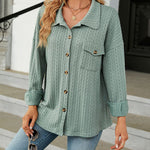 Solid Color Turn-Down Collar Twisted Knit Long Sleeve Loose Jacket