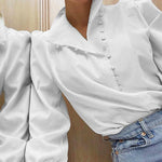 Long Sleeves Loose Solid Color Split-Joint High-Neck Blouses