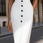 Sleeveless Tailored Button-Front Sheath Dress