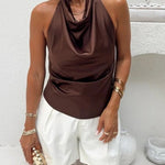 Chic Halter Cowl Neck Sleeveless Satin Top