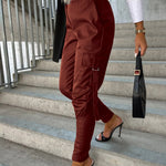 PU Leather Pocket Slim Cargo Pants