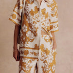 Floral Print Casual Short Sleeve Shirt Top and Elastic Waist Loose Pocket Pants Set