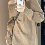 Off-Shoulder Plain Ribbed Sweater