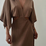 Chic Exposed Waist Cotton and Linen Dress