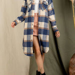 Plaid print drop shoulder overcoat