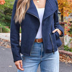 Zip Up Pocketed Faux Suede Moto Jacket