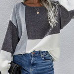 Knitted Color Block Pullover Lightweight Loose Casual Sweater