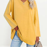 Solid Color V Neck Long Sleeve Pullover Basic Tshirts Casual Sweatshirts