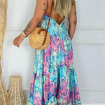 Bohemian Style Unique Print V-neck Suspender Holiday Maxi Dress
