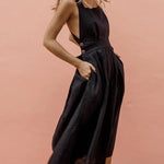 Strap Button Waist Pleated Dress