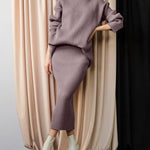 Nadorine Women's Casual Two Pieces Sets Turtleneck Sweater and Midi Skirt Suits