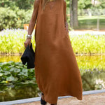 V Neck Pocket Loose Long Boho Dress Summer Sleeveless Tank Beach Dress