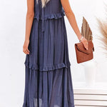 Vittoria Shirred Ruffle Tiered Maxi Halter Dress