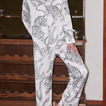 White Jaguar Print Home Long-sleeved Two-piece Set