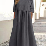 Nadorine Women's Beach Short Sleeve Scoop Neck Ruffle Swing Casual Boho Midi Dress with Pockets