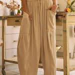 Cotton And Linen High-waist Pleated Wide Leg Casual Trousers