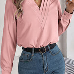 Elegant Layered V-neck Long-sleeved Casual Shirt
