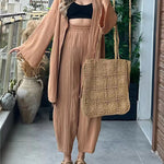 Nadorine Women's Casual Comfort Set Loose Cardigan Top & High-Waist Wide-Leg Pants with Pockets