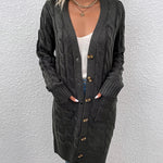 Long Sleeve Loose Long Knit Sweater Casual Single Breasted Knitwear Outerwear
