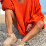 Fashionable Patchwork V-neck Long-sleeved Knitted Sweater