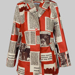 Long Sleeves Loose Buttoned Newspaper Print Pockets Split-Joint Notched Collar Blazer Outerwear