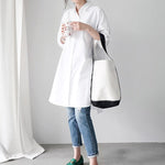 Urban Loose Solid Color Striped Lapel Blouse Top