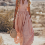 Bohemian West Resort Elegant Sleeveless Cotton Linen Dress
