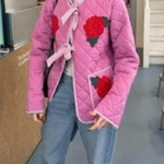 Rose Print Bow Quilted Jacket