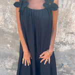 Solid Floral Embellished Sleeveless Loose Maxi Dress