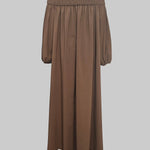 Loose Puff Sleeves Elasticity Pleated Solid Color Off-The-Shoulder Maxi Dresses