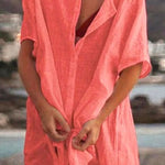 Loose solid color short-sleeved shirt dress beach sun protection clothing