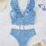 Ruffle V-neck Bikini Sets Swimwear Lace Up Bathing Suit