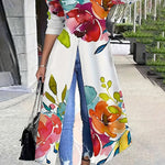 Long Sleeves Loose Buttoned Flower Print Lapel Maxi Dresses Shirt Dress