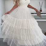 Romantic Movie Tulle Ruched Tiered Hem Slip Maxi Dress