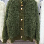 Women's Faux Fur Sweater Cardigan Knitted Turtleneck Jumper Fluffy Coat