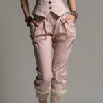 Casual Vest & Cropped Carrot Pants Set With Lace Trim